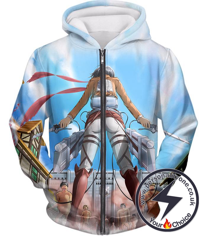 Attack on Titan Cool Action Still Mikasa Ackerman Vs Titans Zip Up Hoodie